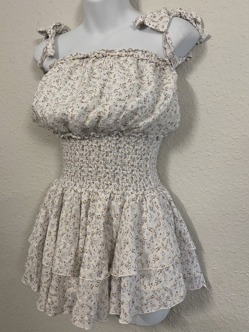 Floral Smocked Waist Tie-Shoulder Romper